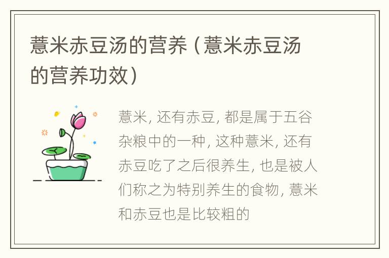 薏米赤豆汤的营养（薏米赤豆汤的营养功效）