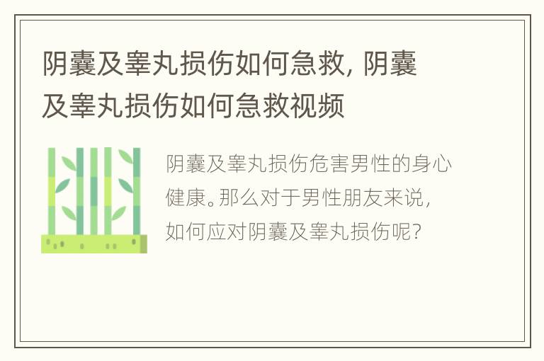 阴囊及睾丸损伤如何急救，阴囊及睾丸损伤如何急救视频