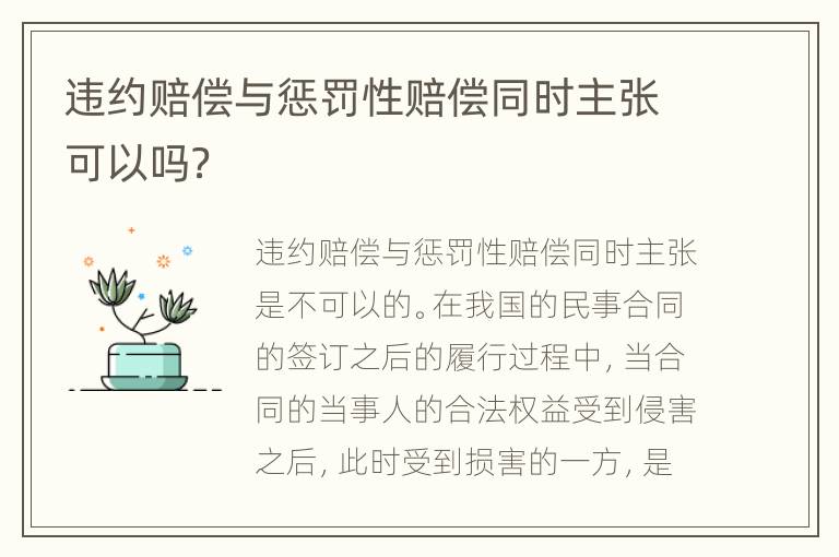 违约赔偿与惩罚性赔偿同时主张可以吗？