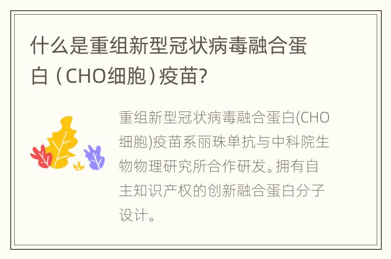 什么是重组新型冠状病毒融合蛋白（CHO细胞）疫苗？