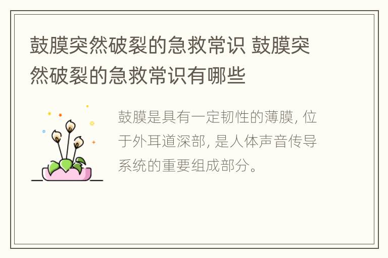 鼓膜突然破裂的急救常识 鼓膜突然破裂的急救常识有哪些