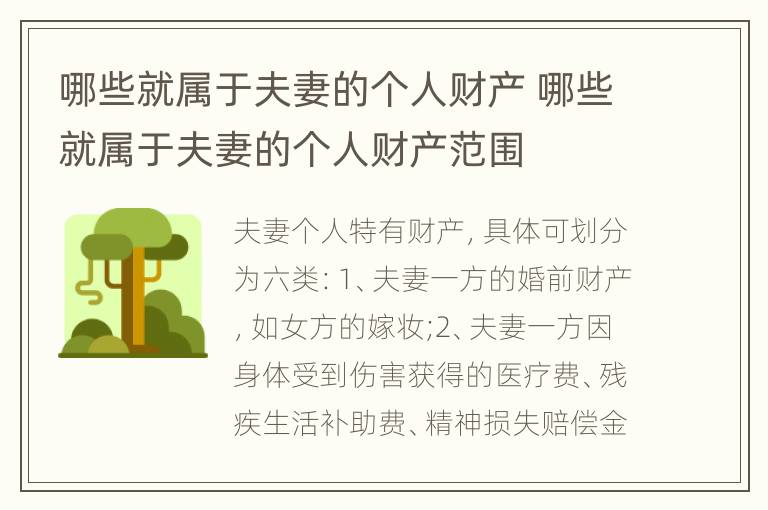 哪些就属于夫妻的个人财产 哪些就属于夫妻的个人财产范围