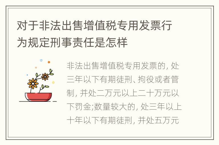 对于非法出售增值税专用发票行为规定刑事责任是怎样