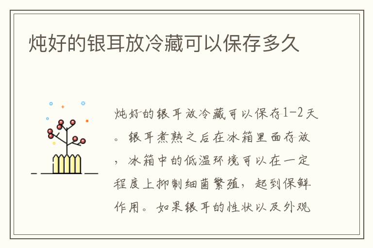 炖好的银耳放冷藏可以保存多久