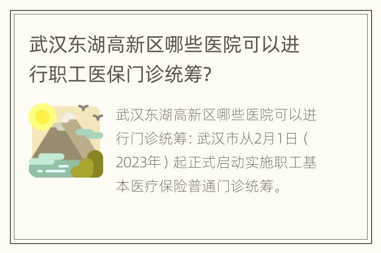 武汉东湖高新区哪些医院可以进行职工医保门诊统筹？