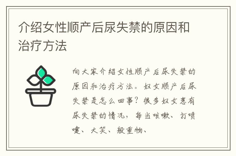 介绍女性顺产后尿失禁的原因和治疗方法