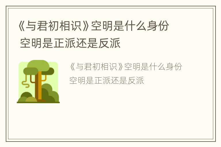 《与君初相识》空明是什么身份 空明是正派还是反派