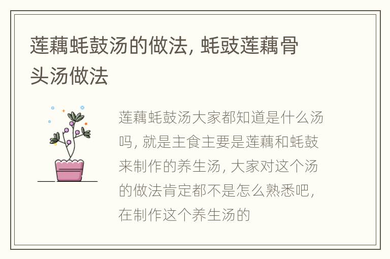 莲藕蚝鼓汤的做法，蚝豉莲藕骨头汤做法