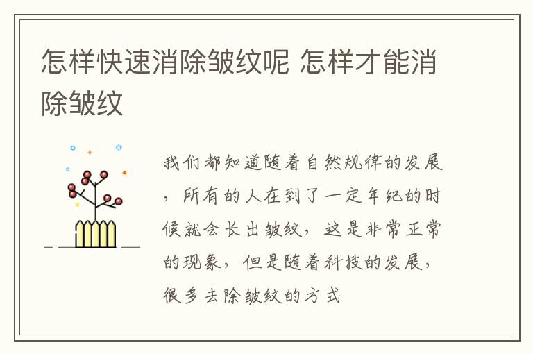 怎样快速消除皱纹呢 怎样才能消除皱纹