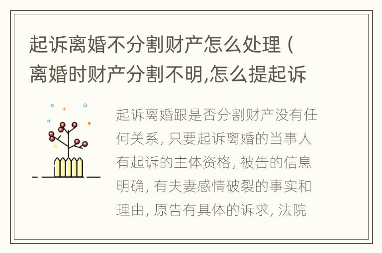起诉离婚不分割财产怎么处理（离婚时财产分割不明,怎么提起诉讼）