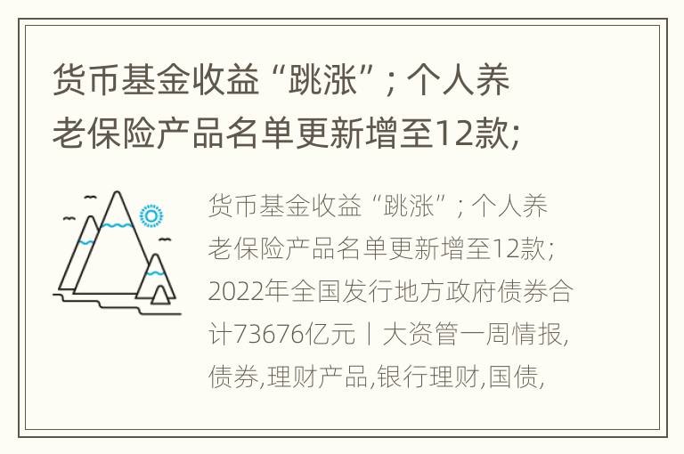 货币基金收益“跳涨”；个人养老保险产品名单更新增至12款；2022年全国发行地方政府债券合计73676亿元丨大资管一周情报