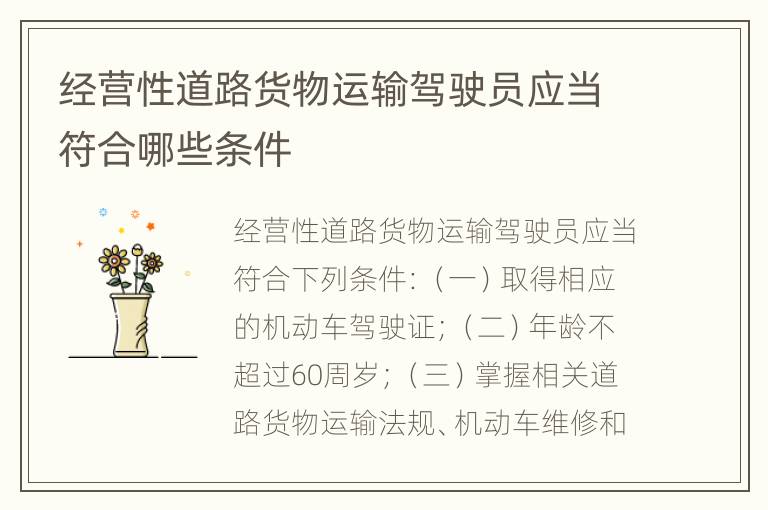 经营性道路货物运输驾驶员应当符合哪些条件