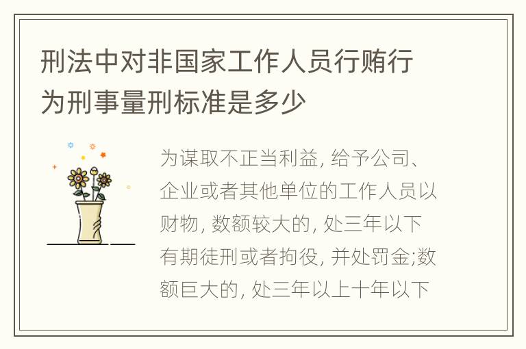 刑法中对非国家工作人员行贿行为刑事量刑标准是多少