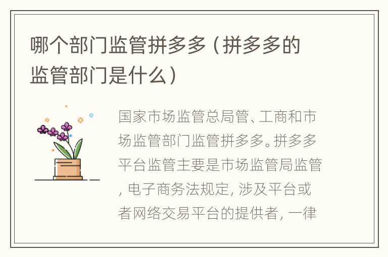哪个部门监管拼多多（拼多多的监管部门是什么）