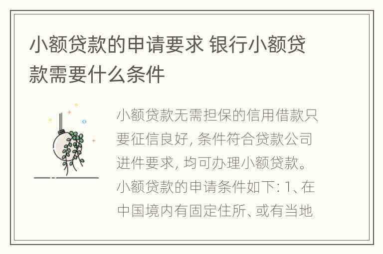 小额贷款的申请要求 银行小额贷款需要什么条件