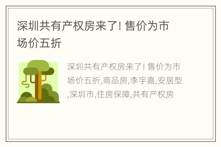 深圳共有产权房来了！售价为市场价五折