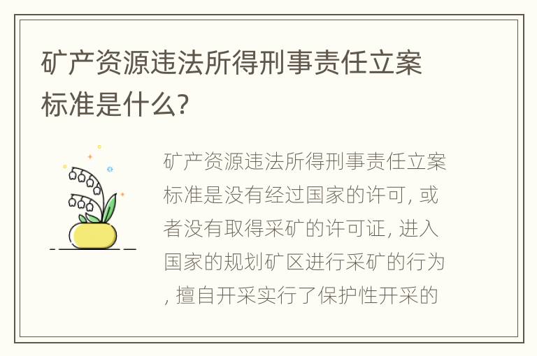 矿产资源违法所得刑事责任立案标准是什么？