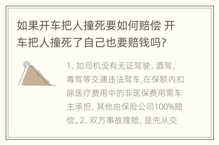 如果开车把人撞死要如何赔偿 开车把人撞死了自己也要赔钱吗?