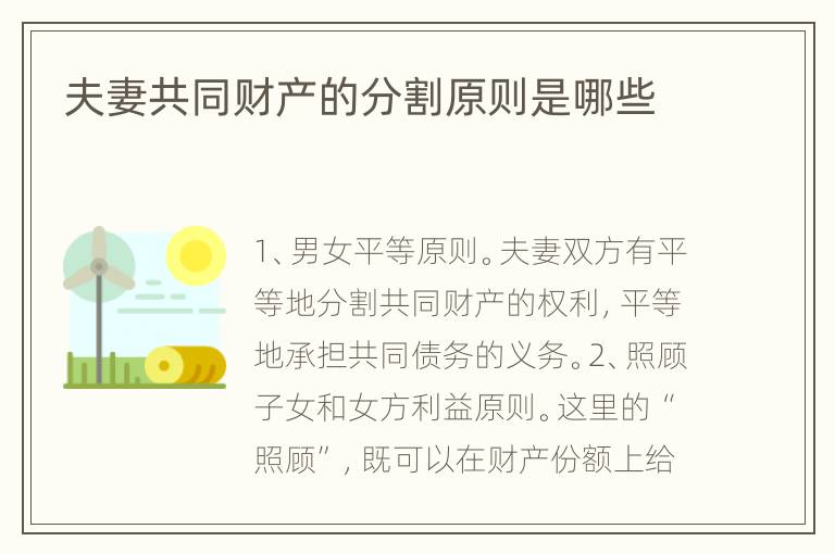 夫妻共同财产的分割原则是哪些