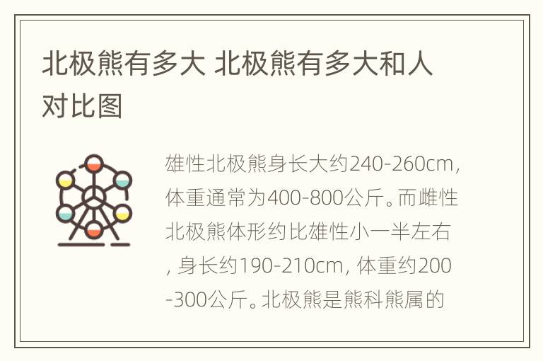 北极熊有多大 北极熊有多大和人对比图