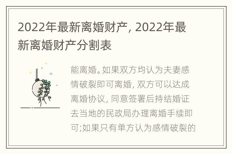 2022年最新离婚财产，2022年最新离婚财产分割表