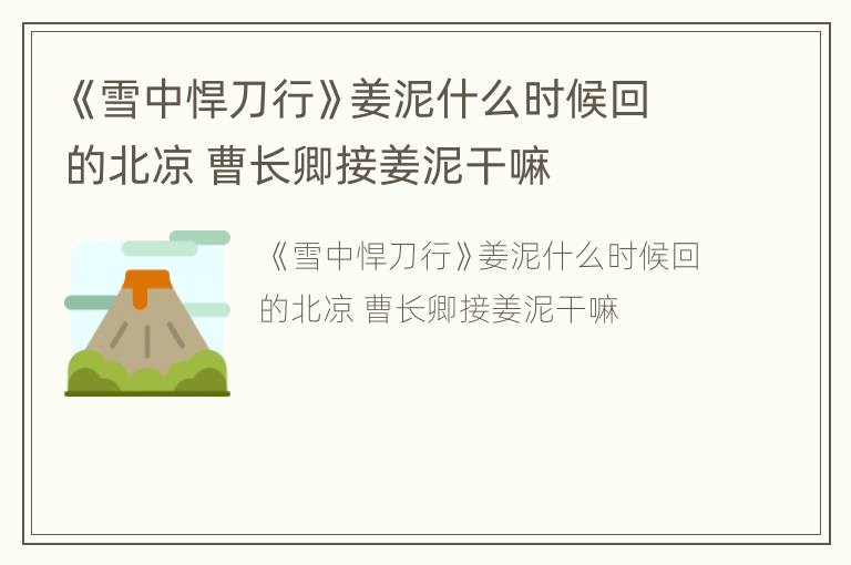 《雪中悍刀行》姜泥什么时候回的北凉 曹长卿接姜泥干嘛