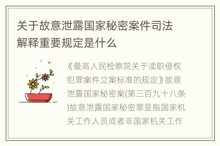 关于故意泄露国家秘密案件司法解释重要规定是什么