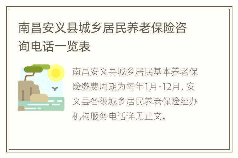 南昌安义县城乡居民养老保险咨询电话一览表