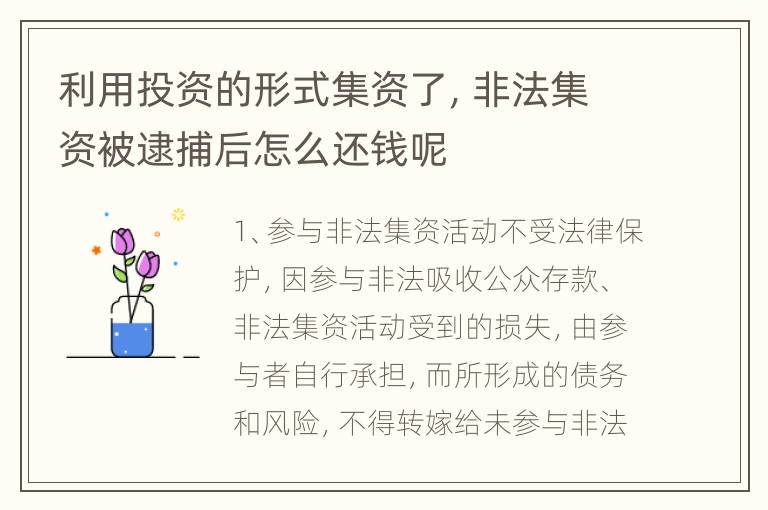 利用投资的形式集资了，非法集资被逮捕后怎么还钱呢