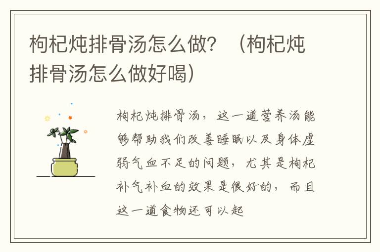 枸杞炖排骨汤怎么做？（枸杞炖排骨汤怎么做好喝）