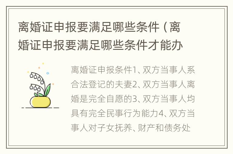 离婚证申报要满足哪些条件（离婚证申报要满足哪些条件才能办理）