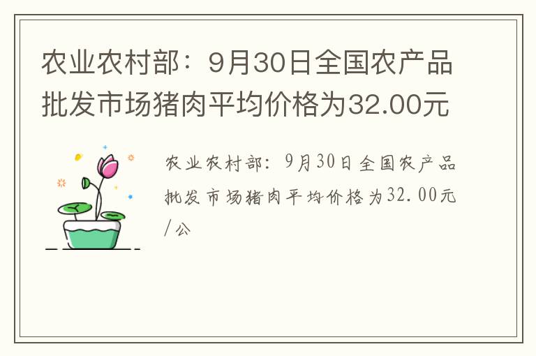 农业农村部：9月30日全国农产品批发市场猪肉平均价格为32.00元/公