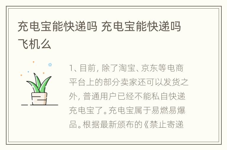 充电宝能快递吗 充电宝能快递吗飞机么