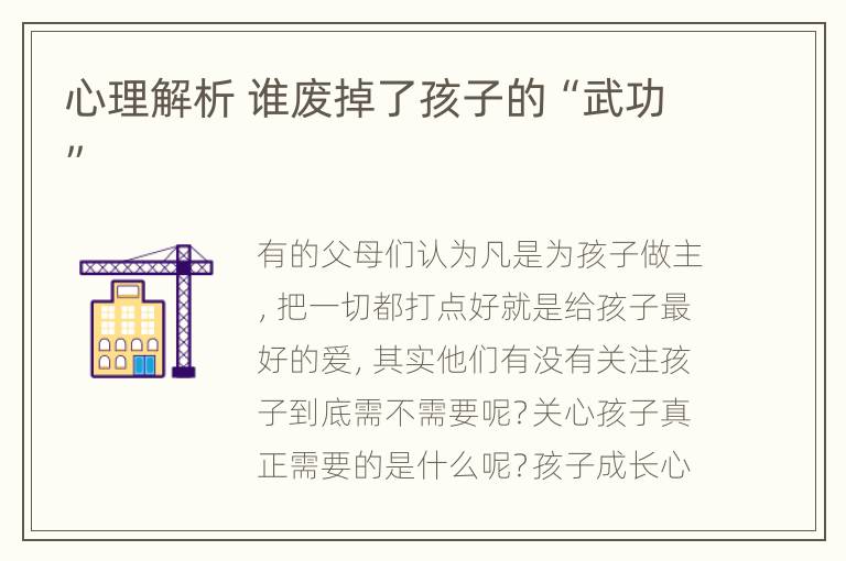 心理解析 谁废掉了孩子的“武功”