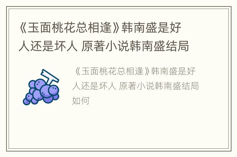 《玉面桃花总相逢》韩南盛是好人还是坏人 原著小说韩南盛结局如何