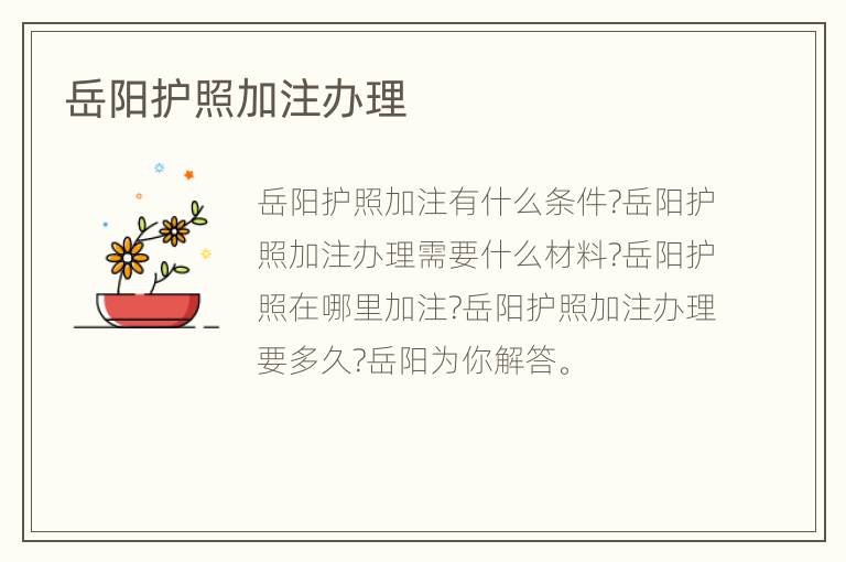 岳阳护照加注办理