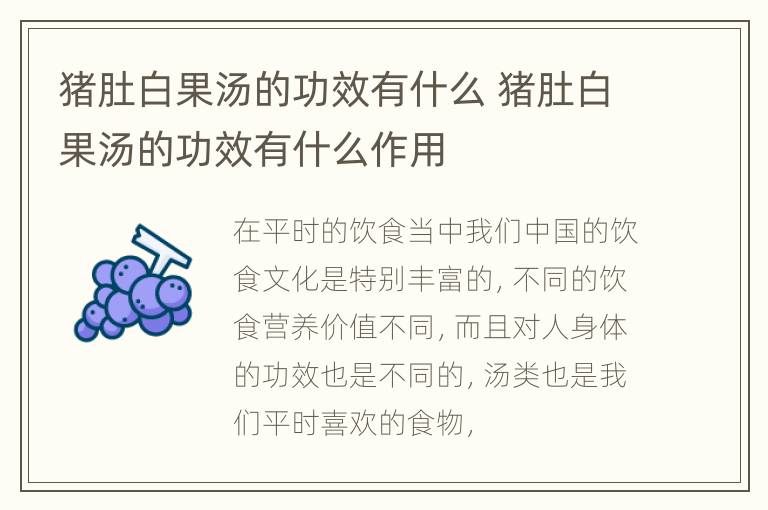 猪肚白果汤的功效有什么 猪肚白果汤的功效有什么作用