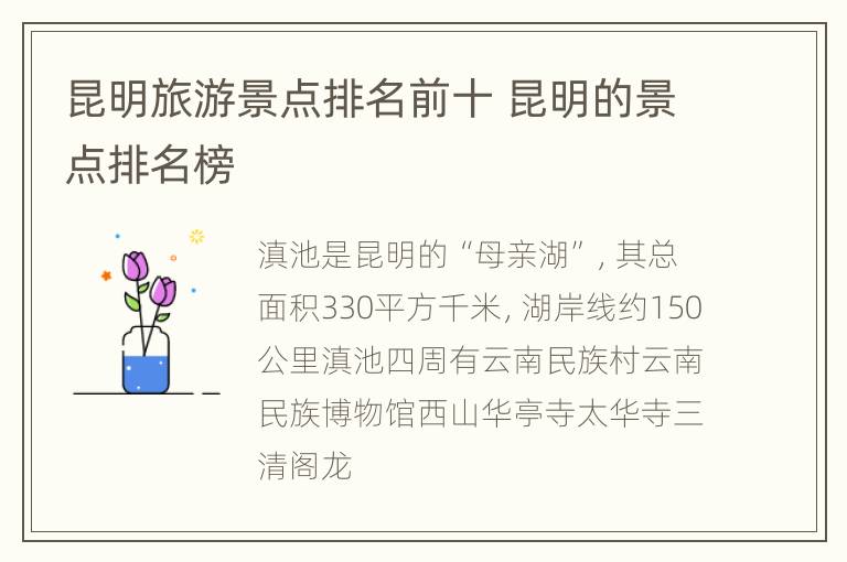 昆明旅游景点排名前十 昆明的景点排名榜