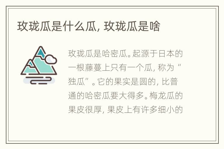 玫珑瓜是什么瓜，玫珑瓜是啥