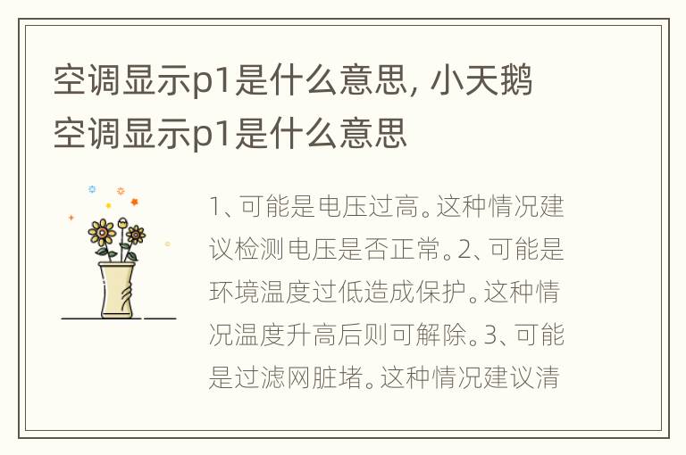 空调显示p1是什么意思，小天鹅空调显示p1是什么意思