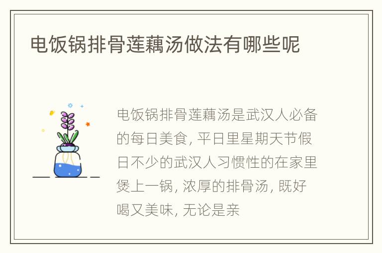 电饭锅排骨莲藕汤做法有哪些呢