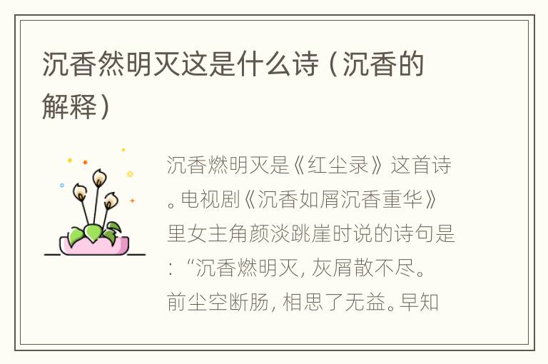 沉香然明灭这是什么诗（沉香的解释）