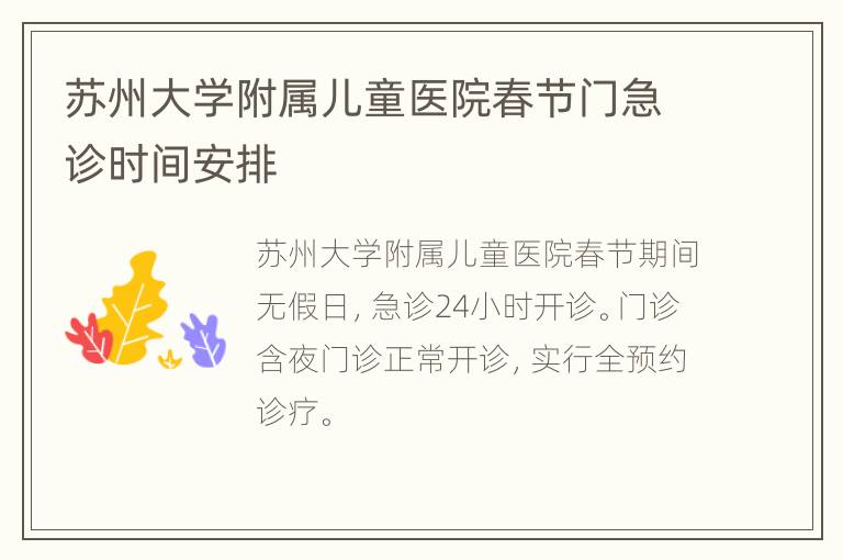 苏州大学附属儿童医院春节门急诊时间安排