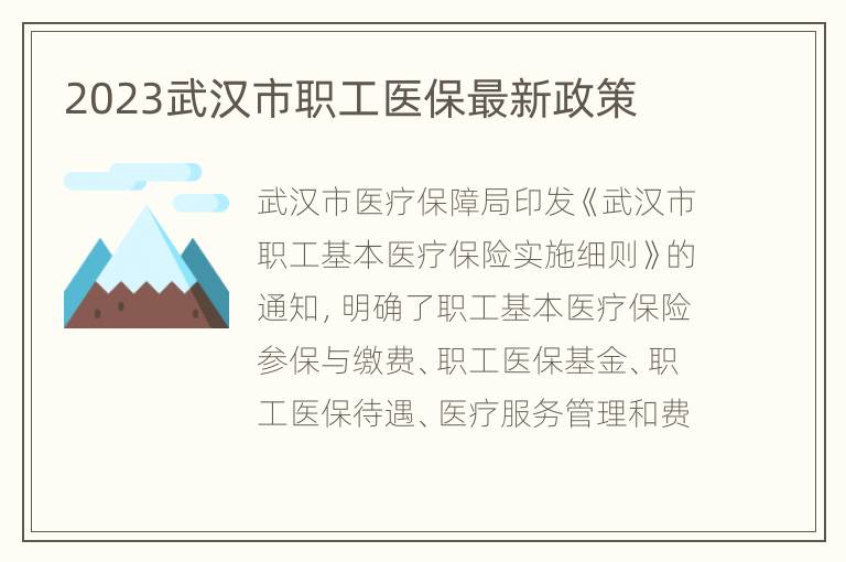2023武汉市职工医保最新政策