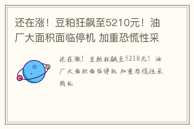 还在涨！豆粕狂飙至5210元！油厂大面积面临停机 加重恐慌性采购乱