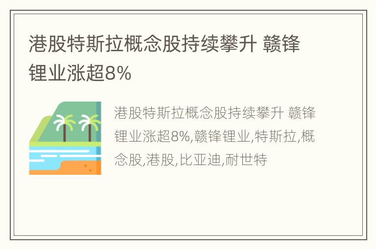 港股特斯拉概念股持续攀升 赣锋锂业涨超8%