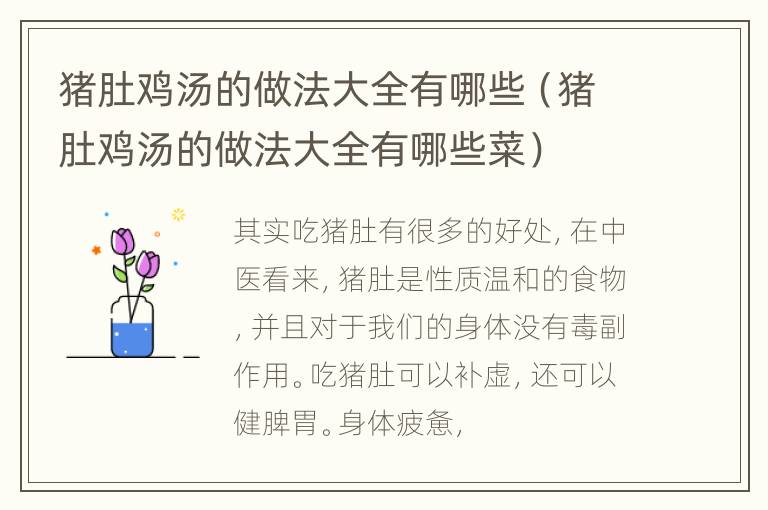 猪肚鸡汤的做法大全有哪些（猪肚鸡汤的做法大全有哪些菜）