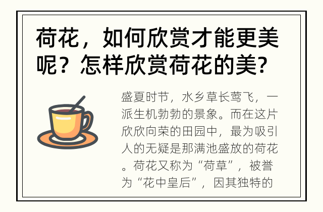 荷花，如何欣赏才能更美呢？ 怎样欣赏荷花的美?