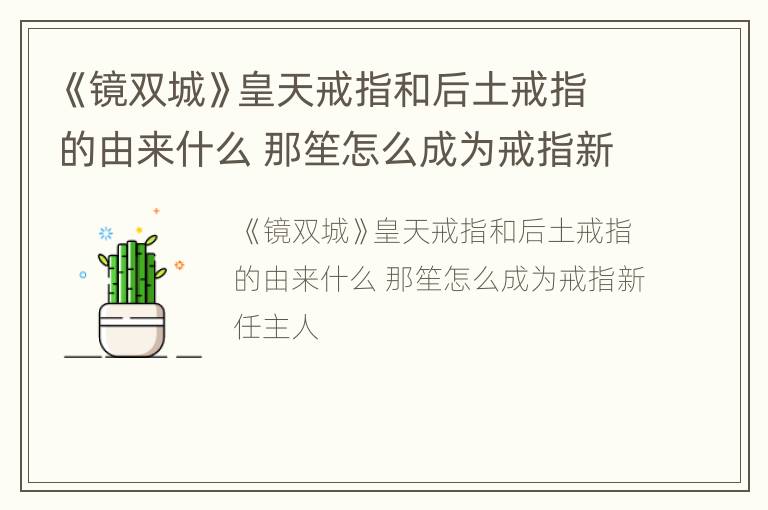 《镜双城》皇天戒指和后土戒指的由来什么 那笙怎么成为戒指新任主人