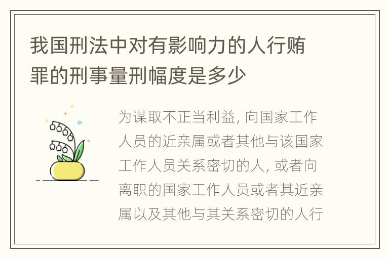 我国刑法中对有影响力的人行贿罪的刑事量刑幅度是多少